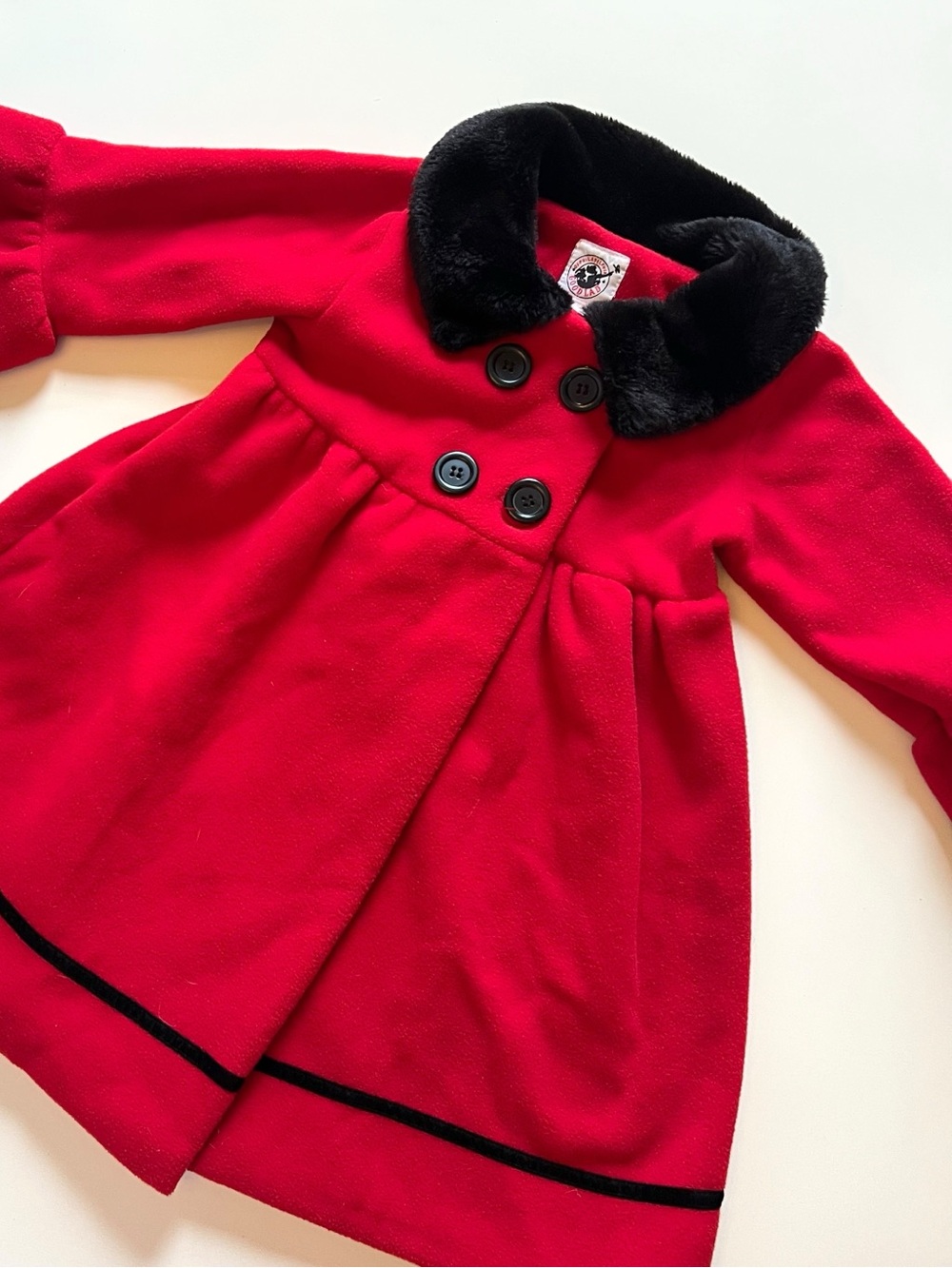 Good Lad Red Fleece Peacoat Black Faux Fur Collar Winter Coat | 3T